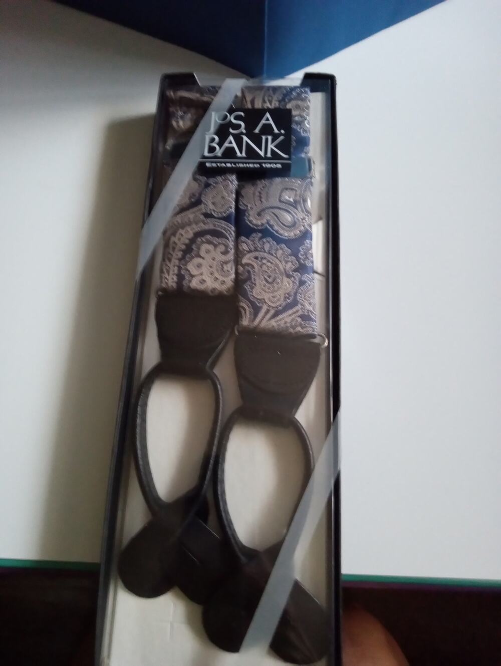 Jos A Bank Dress Suspenders Blue Gray White Paisley 0586